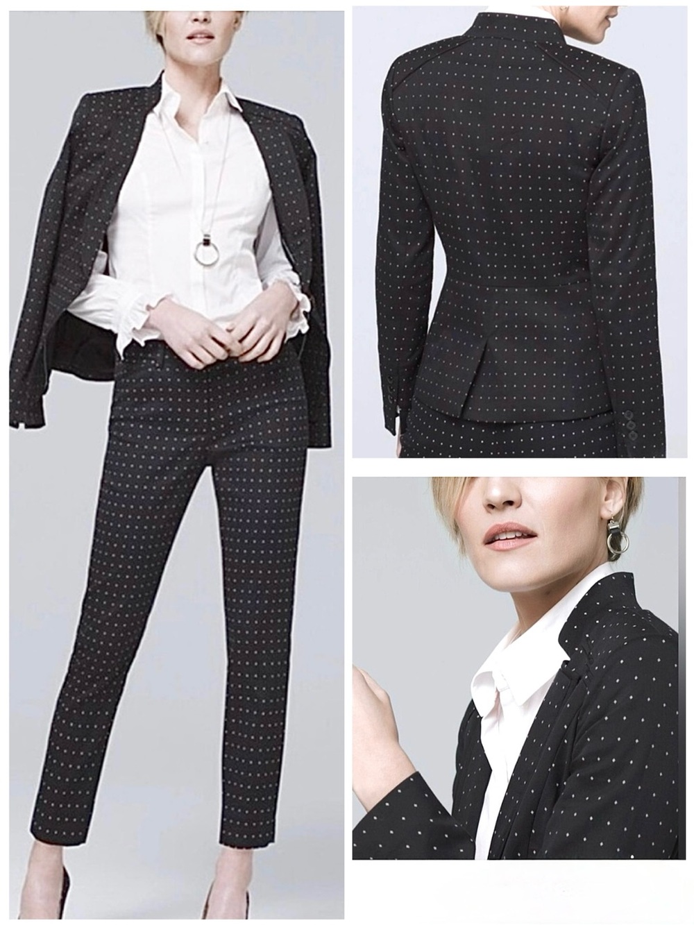 WHBM BLACK DIAMOND DOT JACKET & ANKLE PANTSUIT